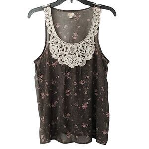 6/$25 MUDD Sheer Brown & Pink Floral Sleeveless Blouse